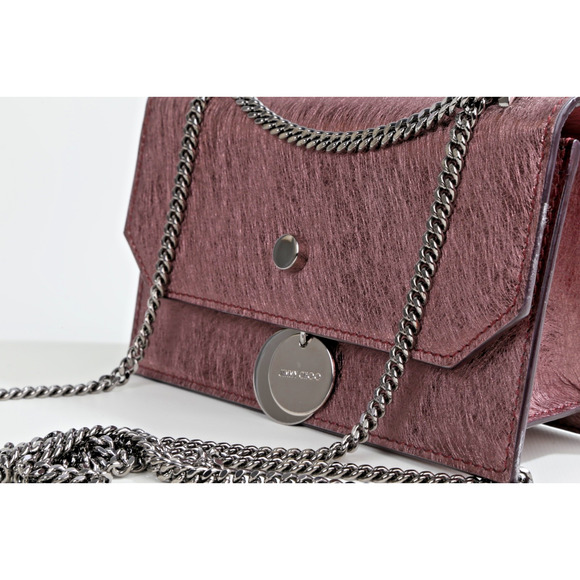 Jimmy Choo Finley Metallic Vintage Rose Leather Crossbody Shoulder Bag w/ Chain - Picture 12 of 16
